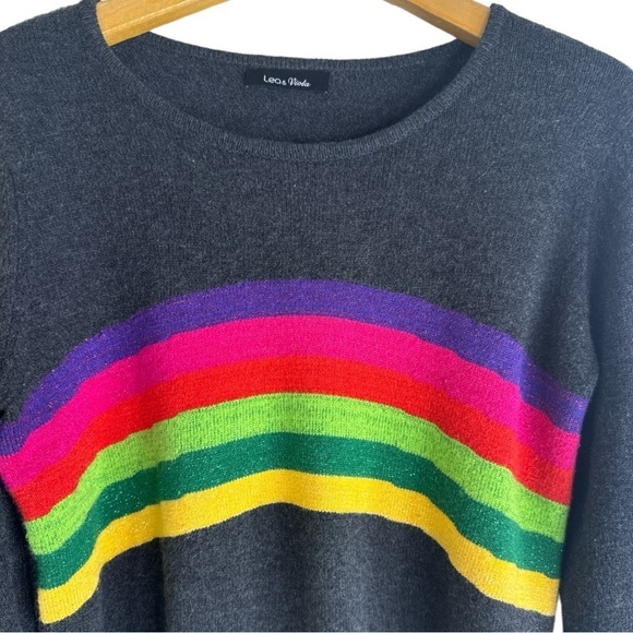 Lea & Viola Dark Heather Grey Rainbow Stripes Long Sleeve Sweater Size: Small - Picture 3 of 13